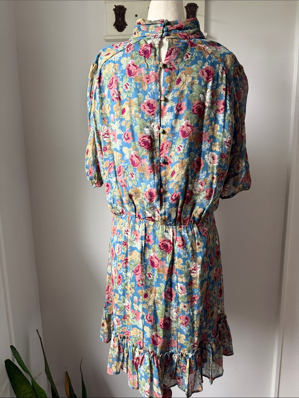 Sezane Margareth Dress Blue Floral High-Neck Tiered Mini Summer Boho 42/US10 - Picture 3 of 8